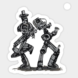 Dancing Robots 1 steampunk artwork Sticker